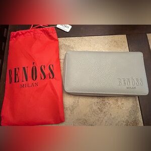 Gray Leather Clutch Wristlet